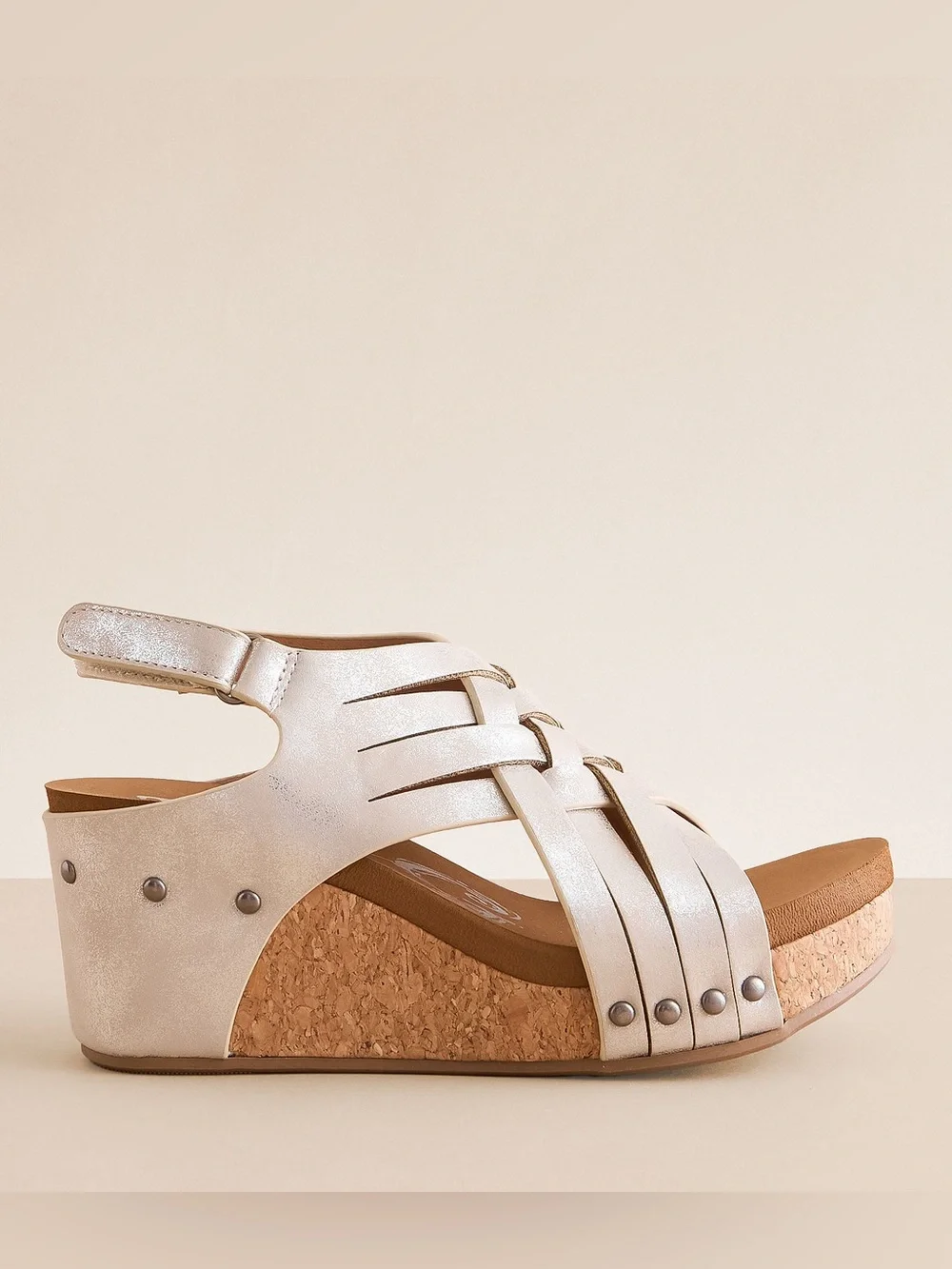 Buckle Very G Women’s 7 Woven Braided Metallic Cork Wedge Sandals Lunar